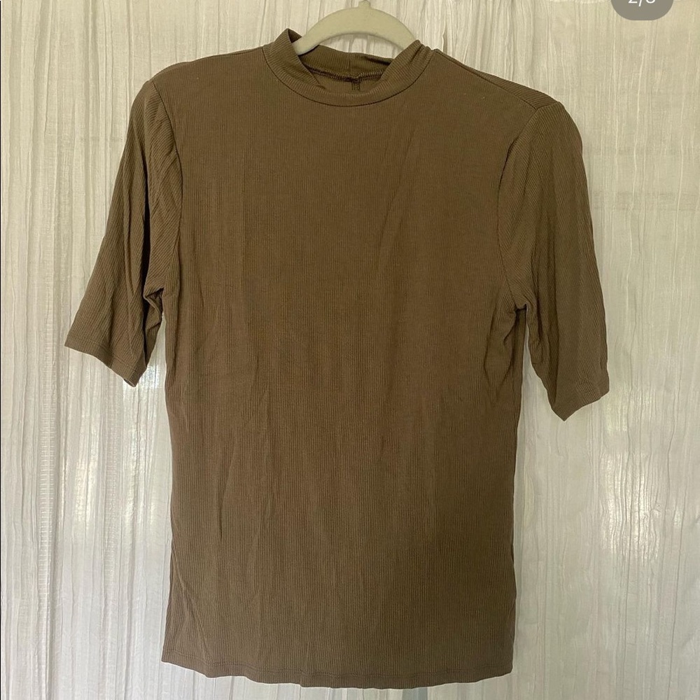 A New Day Mock Neck Ribbed Top Dusty Brown